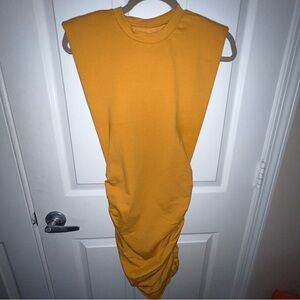 Sleeveless Mustard Ruched Dress